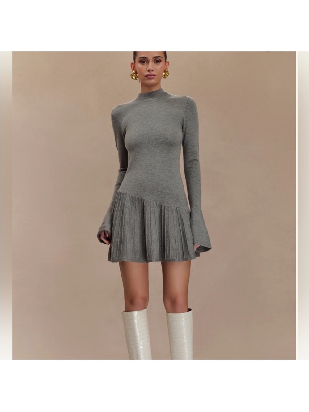Meshki Blair Knit Mini Dress with Pleats